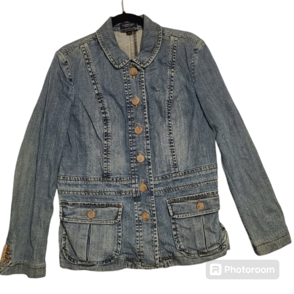 Land's‎ End Premium Denim "Retro Vibe" jean jacket 12 EUC